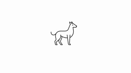 Minimalist line art illustration of a standing dog, side view, on a white background.