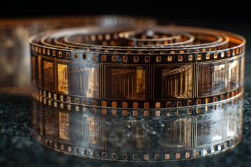 Aged film reel with images of ancient columns