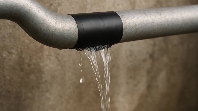 Diesel Rig Spill concept. Leaking pipe with water dripping from a metal surface.