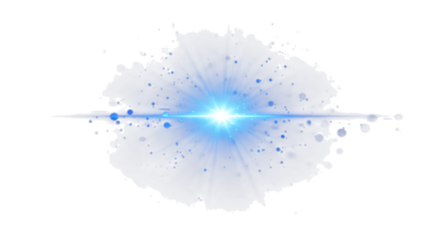 Dynamic glowing blue light flare with scattered particles, perfect for futuristic, energetic, or abstract designs demanding attention and impact.