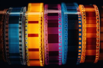 Colorful film reels in close-up