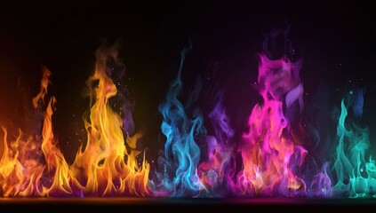 Vibrant, multicolored flames against a dark backdrop