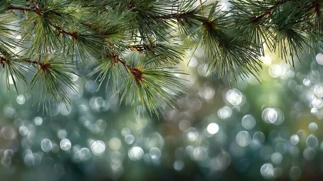 Evergreen Embrace: Nature's artistry unfolds in a serene tableau featuring delicate evergreen needles, the blurred background enhances the gentle beauty and peaceful essence of this natural artwork.