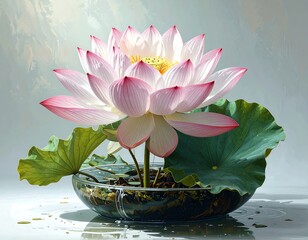 A beautiful lotus flower in a glass bowl