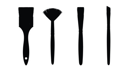 Set of four diverse black silhouette paint brushes for artistic creation and application vector