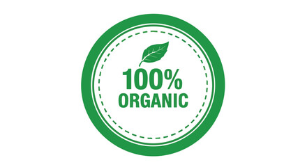 Green circle logo displaying "100% Organic" with a leaf graphic, signifying natural and sustainable product.