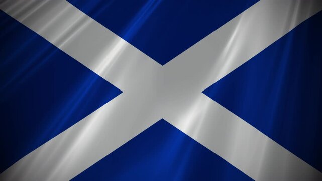 Scottish flag of Scotland based on the banner or flag of Saint Andrew the patron saint of Scotland comprising of a dark blue field with white diagonal cross or saltire 4K animation waving gently