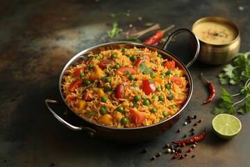 Vibrant vegetable pulao bursting with fresh tomatoes and peas, a delicious Indian rice dish