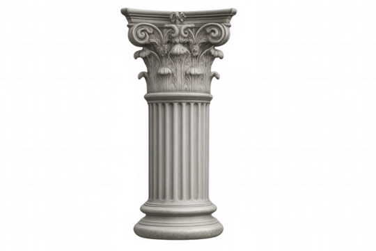 Detailed architectural column featuring ornate capital, rendered against transparent backdrop, highlighting classical design elements
