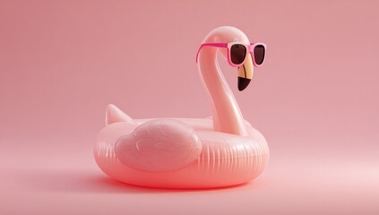 Pink flamingo inflatable pool toy on a pink background