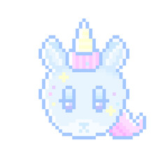 ピクセルアートな水色デコラユニコーン★PNG