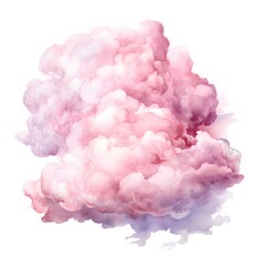 Fototapeta premium The illustration shows a fluffy cloud with pink and purple hues, appearing soft and ethereal against a white background.