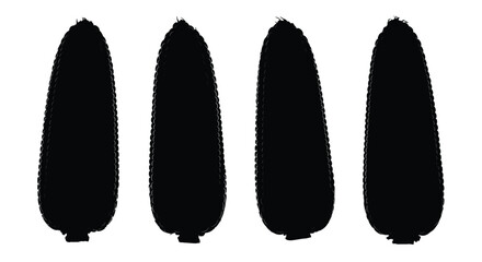 Four identical black corn cobs silhouetted against a white backdrop vector