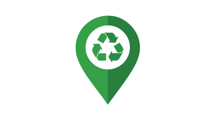 A green location pin icon featuring the recycling symbol, representing a recycling center.
