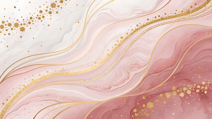 Abstract fluid art with rose gold and pink ink creating elegant swirling patterns on a white background