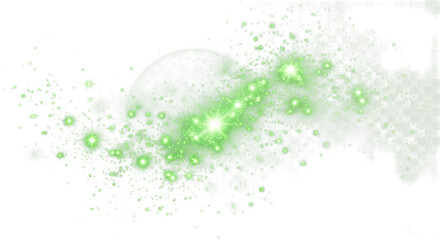 Vibrant green bokeh light bursts with sparkling stars and lens flares create a magical, energetic, celebratory atmosphere for festive designs