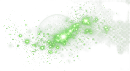 Vibrant green bokeh light bursts with sparkling stars and lens flares create a magical, energetic, celebratory atmosphere for festive designs