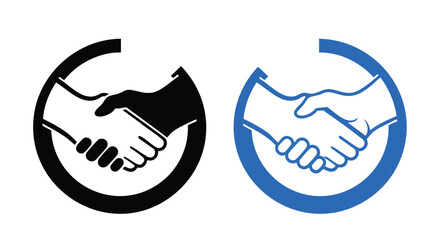 Two stylized handshakes in circles, representing agreement and partnership.