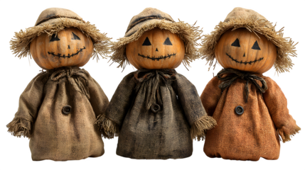Halloween scarecrow pumpkin pack with chilling haunted look, isolated on white background