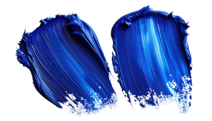 Two vibrant, deep blue paint strokes, textured and dynamic