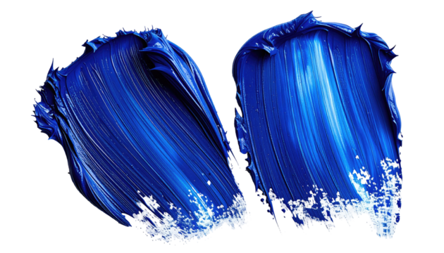 Two vibrant, deep blue paint strokes, textured and dynamic