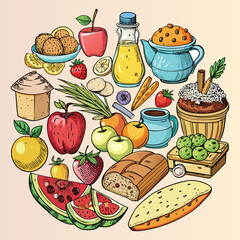 Food vector, Food design, Food concept, Food post, Food cartoon, Food icon, Food template, Food art, Food topics, Food doodle