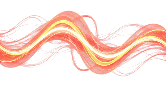 Dynamic glowing red and yellow energy waves flow with subtle sparkles, perfect for futuristic designs and energetic themes