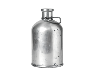 Old vintage metal bottle (isolated) on a white background