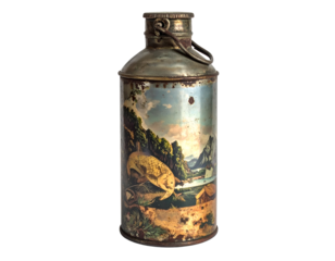 Old vintage metal bottle (isolated) on a white background