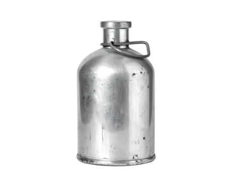 Old vintage metal bottle (isolated) on a white background