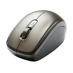 Silver Wireless Computer Mouse With Scroll Wheel on Transparent Background Isolated Against Black