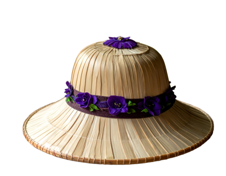 Hand-knitted hat from palm leaves, made in Thailand.