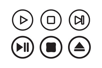 Media Control Icons Set, Play, Pause, Rewind, Switch Arrows, Multimedia UI Controls, Media Navigation Symbols. Vector illustration eps 10
