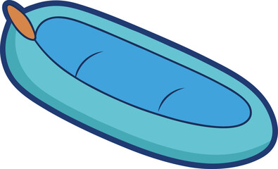 Cartoon inflatable kayak or raft with orange handle on black background