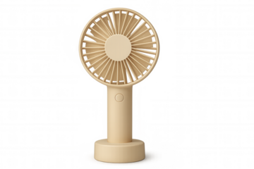 3d rendering of a beige portable fan isolated on transparent background, providing a refreshing breeze