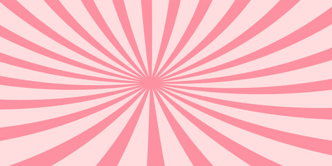 Candy color sunburst background. Abstract pink cream sunbeams design wallpaper. Colorful spinning lines for template, banner, poster, flyer. Sweet rotating cartoon swirl or whirlpool. Vector backdrop