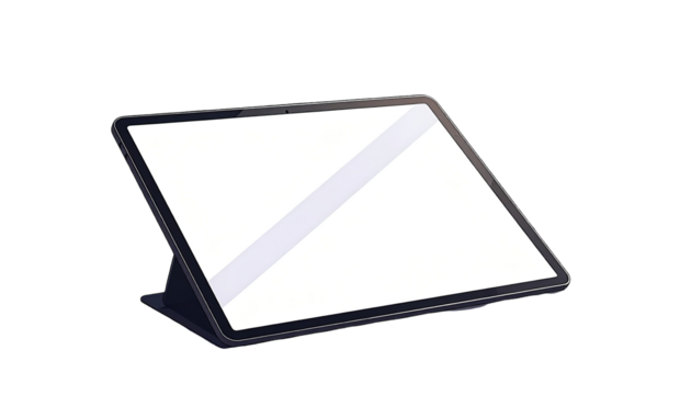Black tablet with blank screen angled