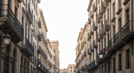 Fototapeta premium A narrow city street between tall buildings