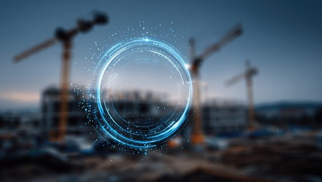 Abstract construction site with glowing circle graphic - Powered by Adobe