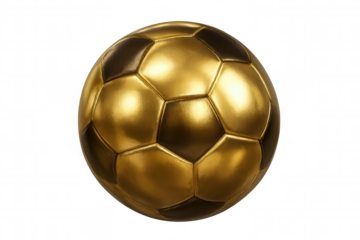 Shiny golden soccer ball spinning on transparent background, perfect for sports concepts, victory or championship