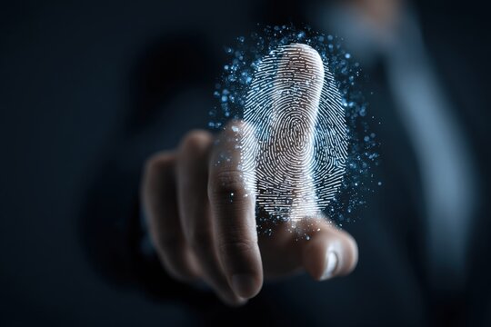 Close-up of hand with digital fingerprint