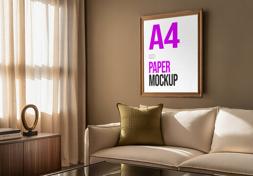 A4 Size Photo Frame Mockup On The Wall