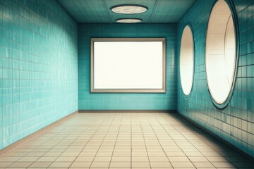 Modern interior of a turquoise tiled room