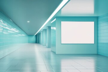 Turquoise hallway with bright lighting