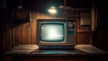 Vintage TV in rustic setting