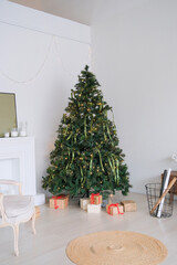 beautiful cozy living room decorated for Christmas