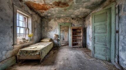 Obraz premium Interior of a dilapidated room, revealing the decay of time.