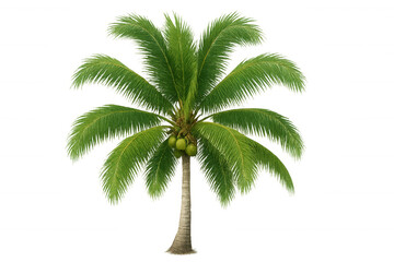 Fototapeta premium Coconut palm tree with coconuts growing on a transparent background, perfect for travel or tropical designs