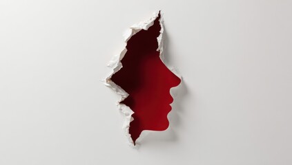 Profile view of a person's head, torn hole