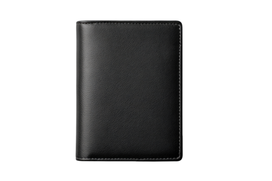Black leather wallet/notebook, closed, top view